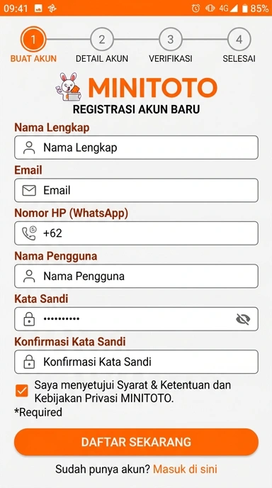 Tampilan halaman daftar minitoto
