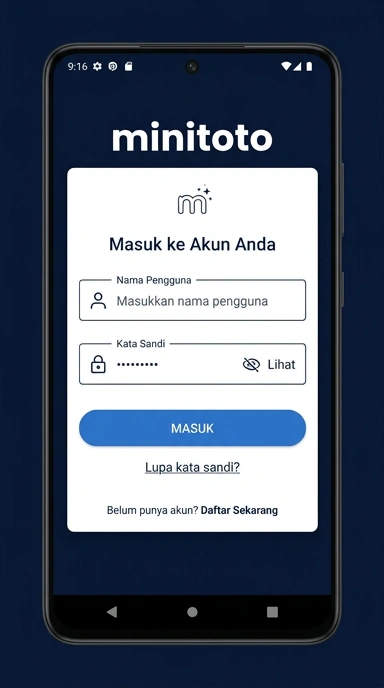 Tampilan halaman login minitoto